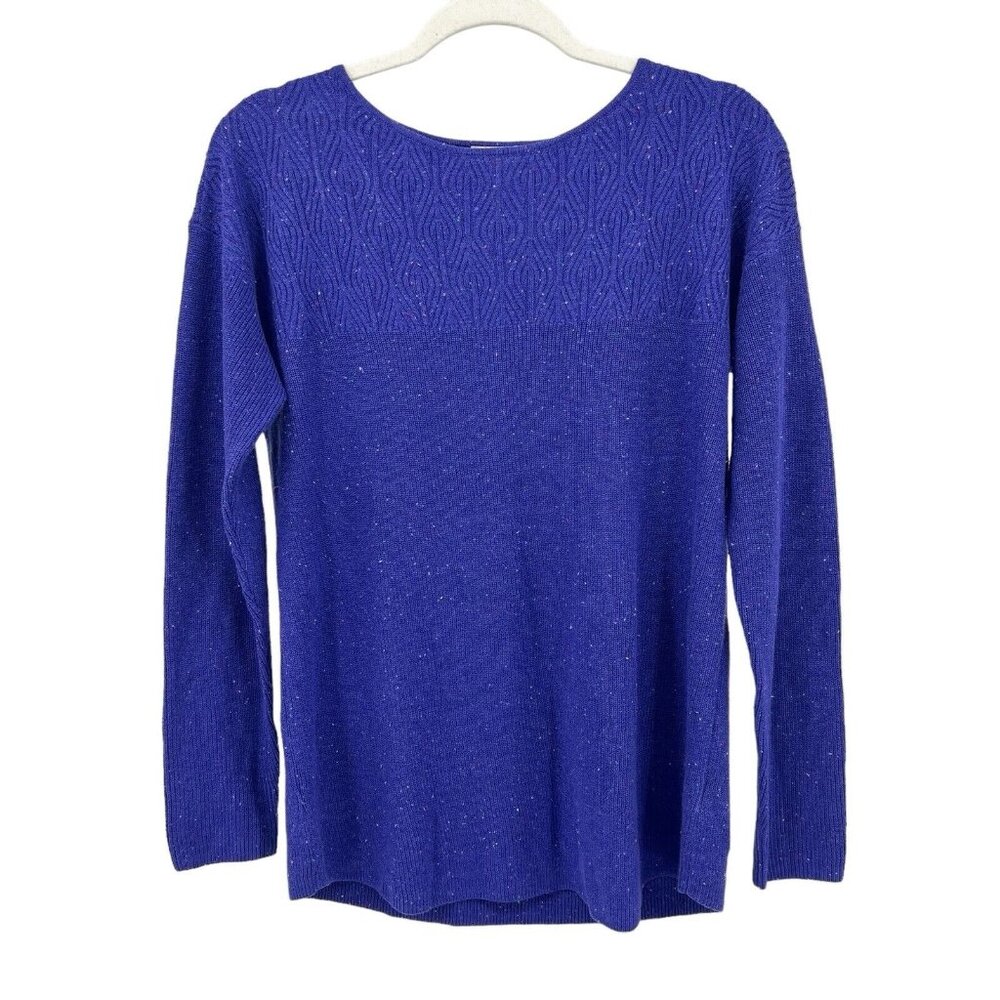TALBOTS Sweater M Purple Confetti Knit Textured Round Neck Pullover Size Medium - Picture 1 of 11